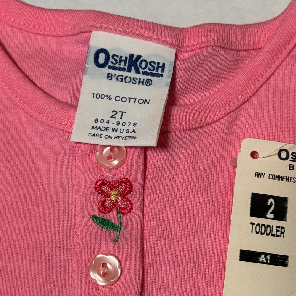 NWT OSHKOSH girls Pink Flowers button-up 2T NWT Embroidered Top toddler